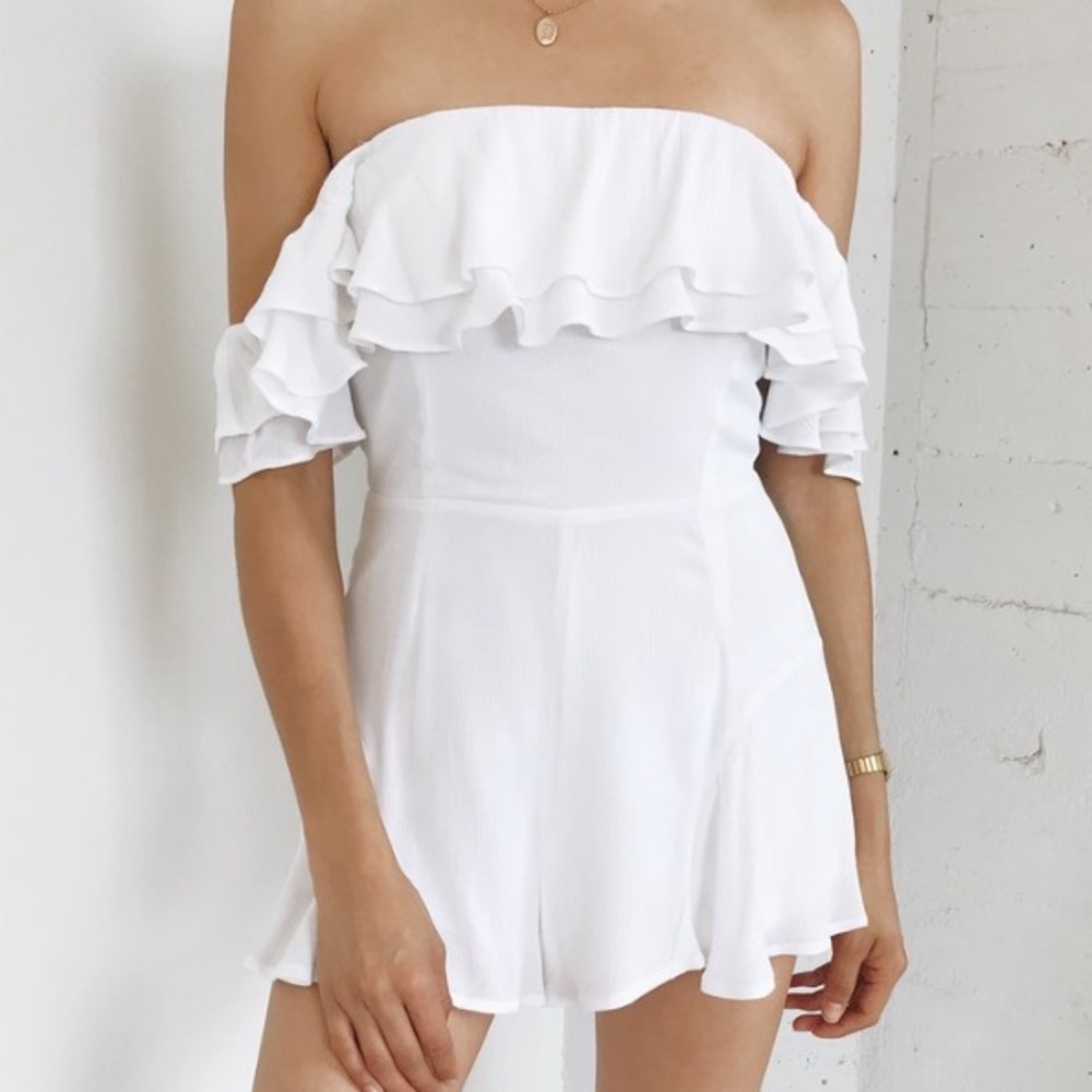 White flowy ruffled romper
